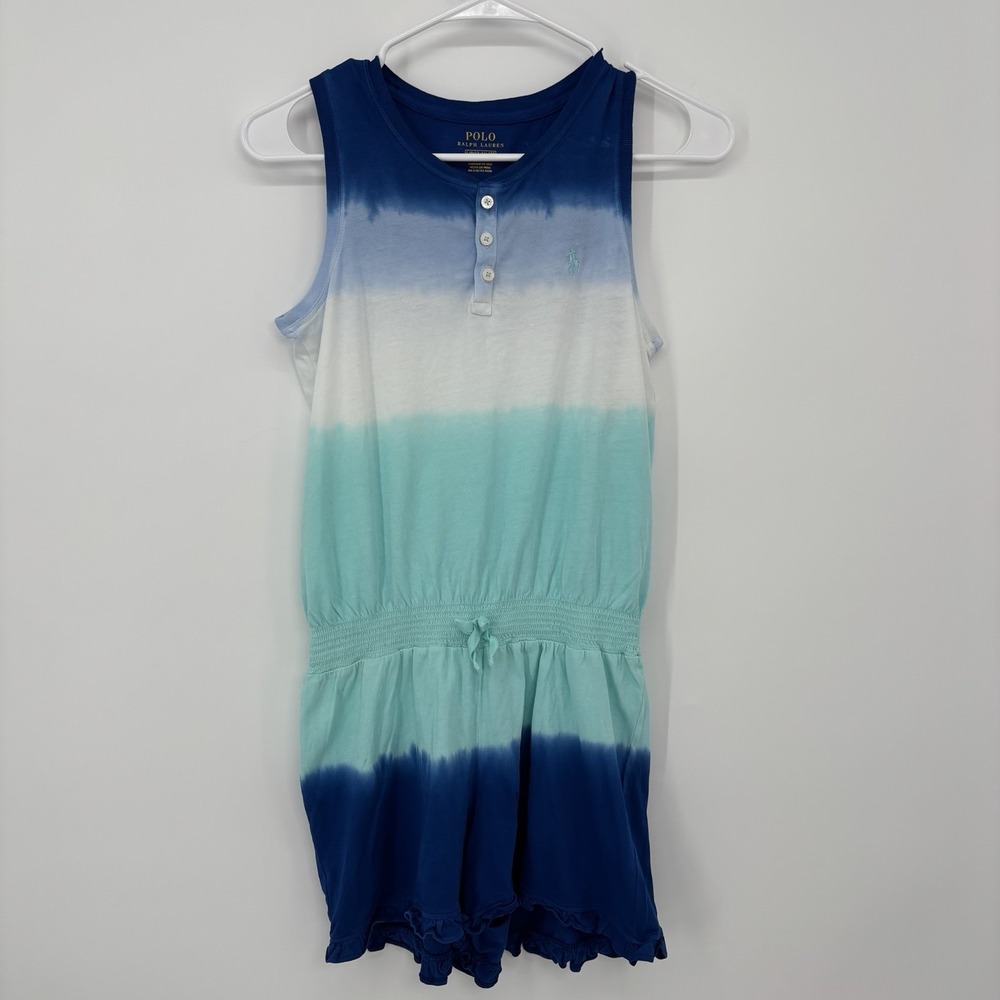 Polo Ralph Lauren Girls Blue Multicolor Ombre Jersey Romper Large (12-14)
